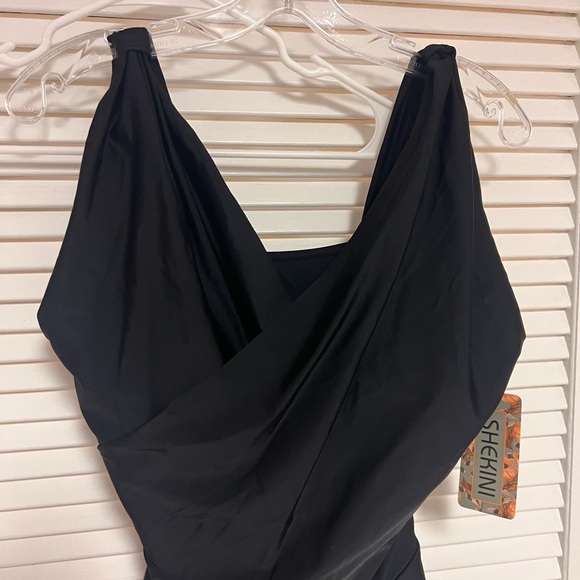 SHEKINI Elegant One Piece Swimdress Tummy Control Crossover Skirted Swimsuit - Picture 4 of 8
